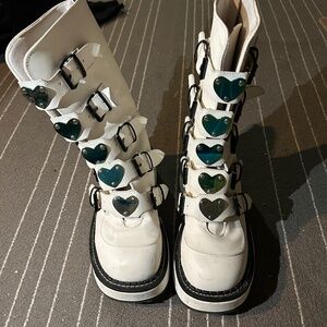 Demonia - White Vegan Leather Platform Boots Emily 330